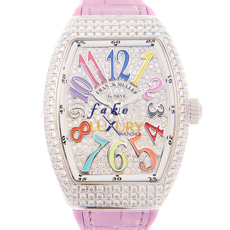 Franck Muller V35 SC AT FO D CD COL DRM AC.RS Vanguard Automatic Silver Dial Pink Strap Replica - Luxury Replica Watch