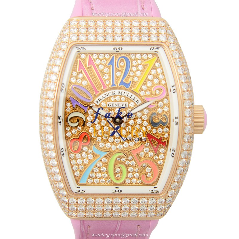 Franck Muller Vanguard V 32 QZ D CD COL DRM 5N.RS | Quartz | 18kt Rose Gold & Diamonds | Pink