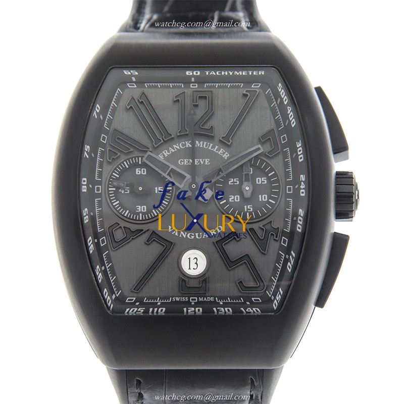Franck Muller Vanguard V 45 CC DT TT.NR.BR.NR Automatic Titanium Black Dial Leather Replica Watch