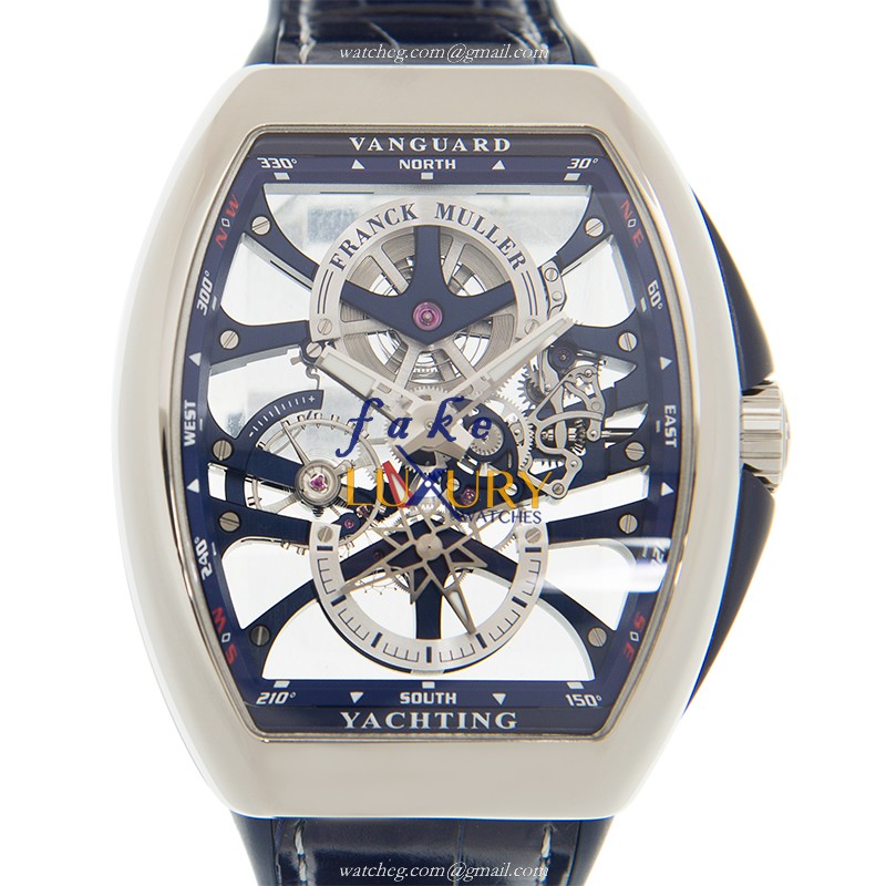 Franck Muller Vanguard V 45 S6 SQT YACHTING ANC AC.BL - Manual Wind - Blue Leather - Replica Watch