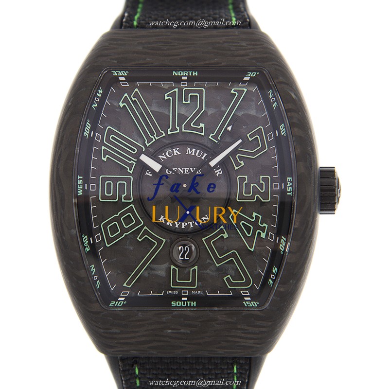 Franck Muller Vanguard V 45 SC DT KRYPTON CARBON.VE Automatic Forged Carbon Black Dial Rubber Strap