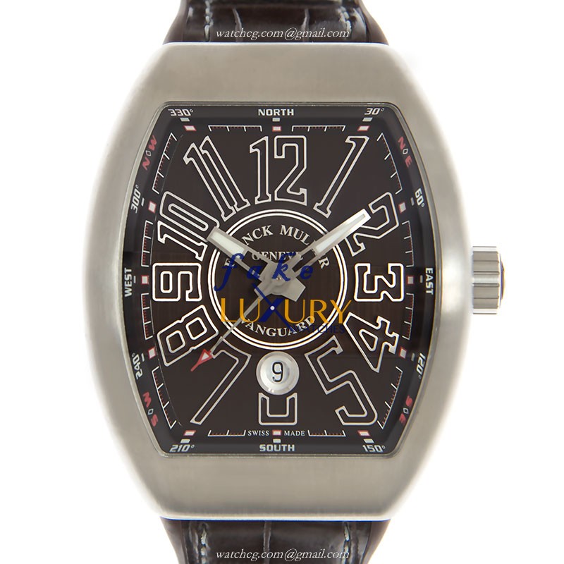 Franck Muller Vanguard V 45 SC DTAC.BR.BN Replica Watch, Automatic, Brown Dial, Steel Case, Leather
