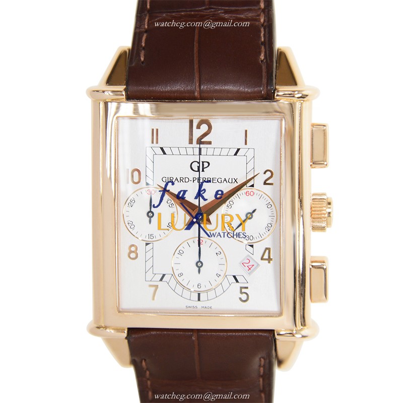 Girard Perregaux 25840-52-111BAED Vintage 1945 Replica Watch, White Dial, Rose Gold Case, Brown - Luxury Replica Watch