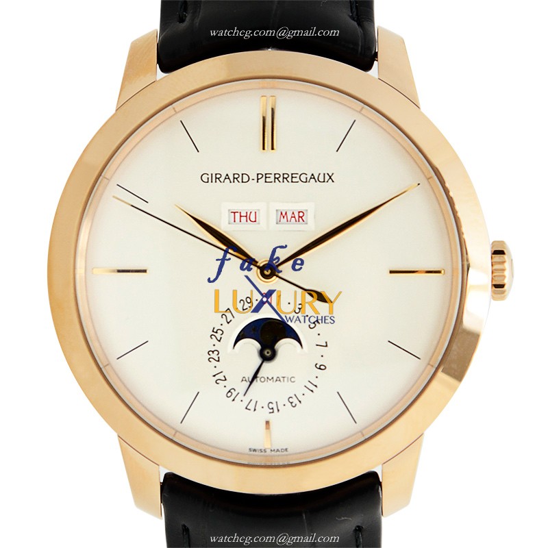 Girard Perregaux 1966 Replica Watch, 49535-52-151-BK6A, Automatic White Dial 18kt Rose Gold Case - Luxury Replica Watch