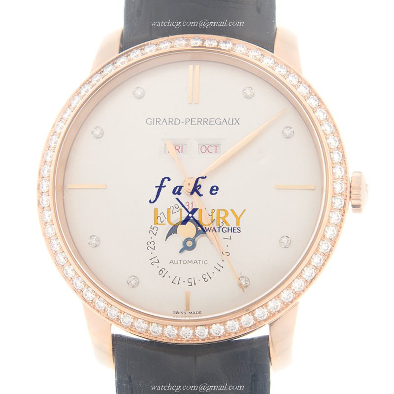 Girard Perregaux 49535D52A1A1-BK6A Replica Watch, 1966 Automatic, 18kt Rose Gold Diamonds, White - Luxury Replica Watch