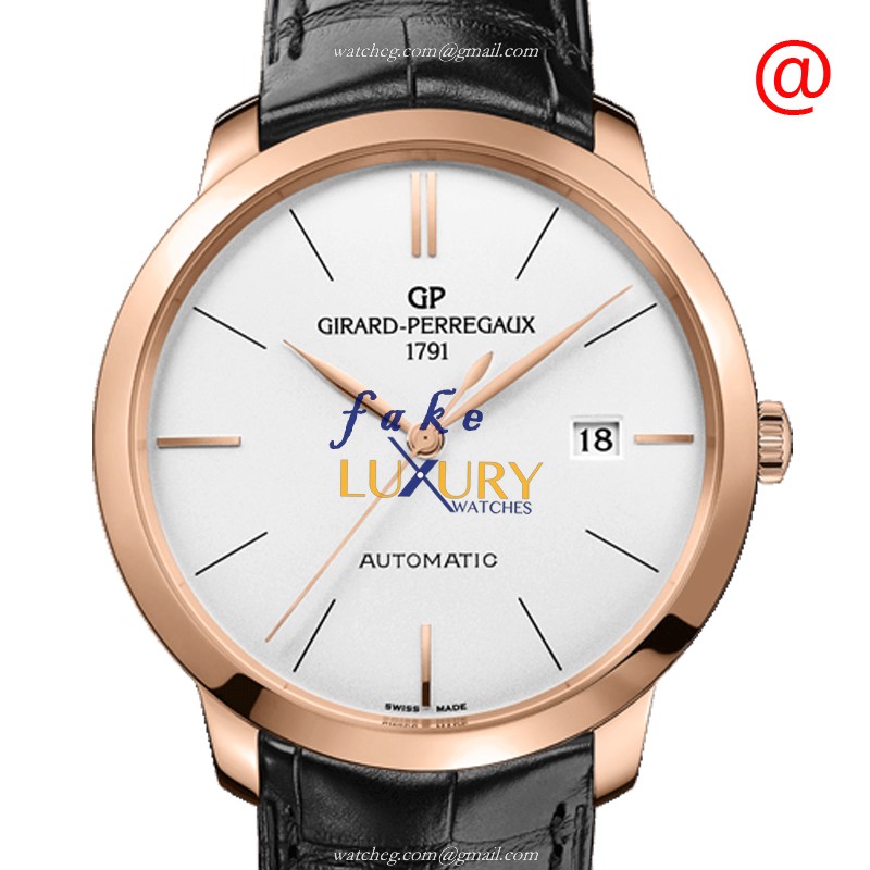 Girard Perregaux 49555-52-132-BB60 1966 Automatic 18kt Rose Gold White Dial Alligator Strap Replica - Luxury Replica Watch