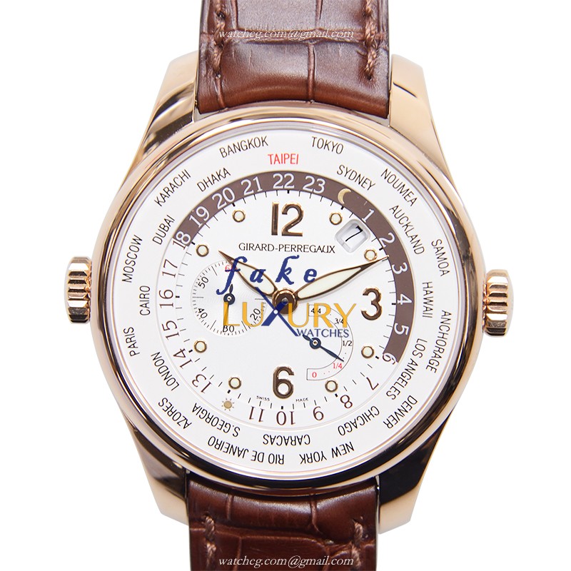 Girard Perregaux 49850-52-584SBAEA Automatic 18kt Rose Gold White Dial Leather Replica Watch - Luxury Replica Watch