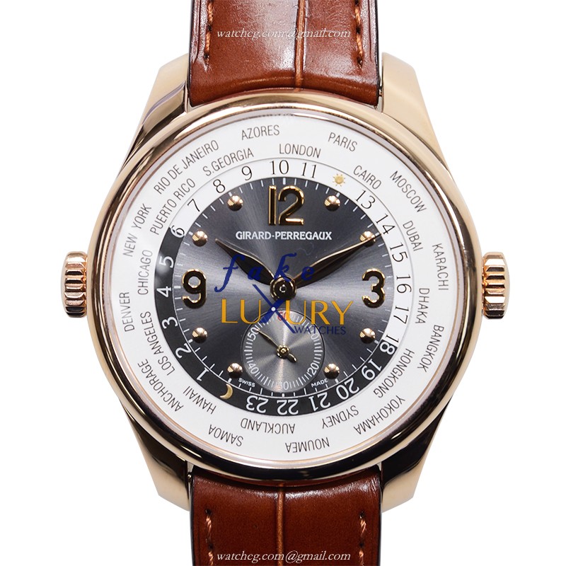 Girard Perregaux 49865-52-251-BACA Automatic 18kt Rose Gold Dark Grey Dial Brown Alligator Strap - Luxury Replica Watch