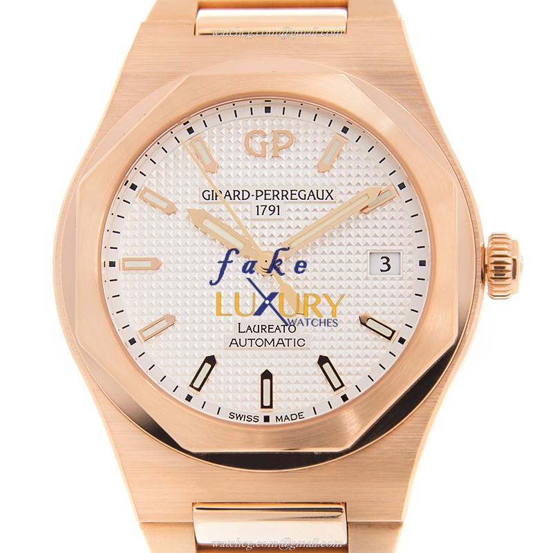 Girard Perregaux Laureato 81005-52-132-52A Automatic 18kt Rose Gold White Dial Replica Watch - Luxury Replica Watch