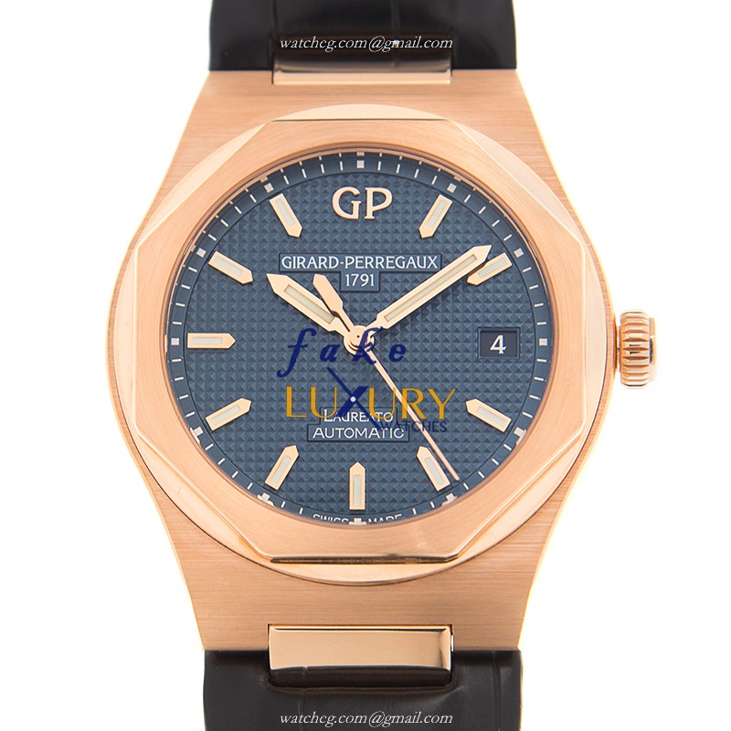 Girard Perregaux 81005-52-432-BB6A Laureato Replica Watch With Automatic Movement, Blue Dial, Rose - Luxury Replica Watch