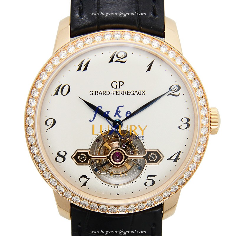 99535D-52A-111-BK6A - Girard Perregaux 1966 Replica Watch - Automatic - Rose Gold Diamonds - White - Luxury Replica Watch