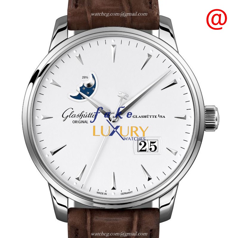 Glashutte Senator Manual Winding Skeletonized Replica Watch 1-36-04-05-02-31, White Dial, Brown - Luxury Replica Watch