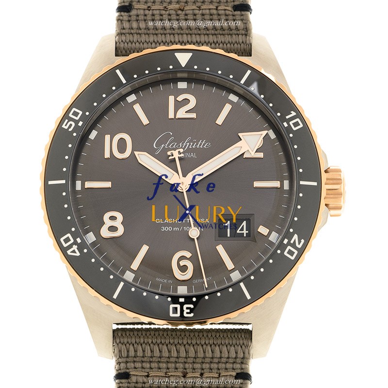 Glashutte Senator Panorama Date 1-36-13-04-91-34 Automatic Gray Dial 18kt Rose Gold Steel Replica - Luxury Replica Watch