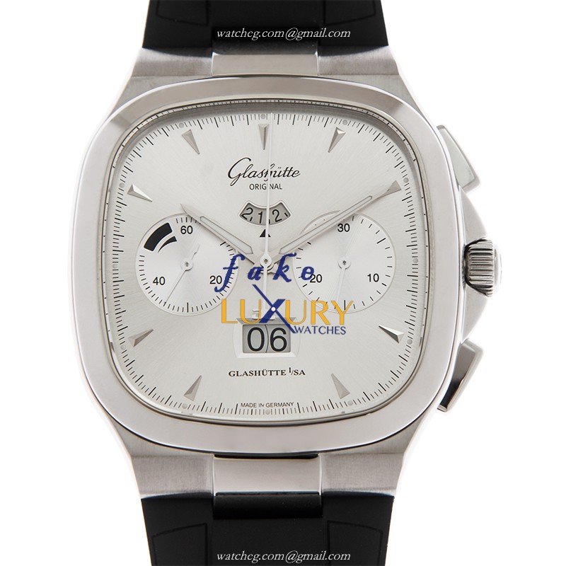 Glashutte 1-37-02-02-02-33 Replica Watch, Automatic, Silver Dial, Steel Case, Rubber Strap - Luxury Replica Watch