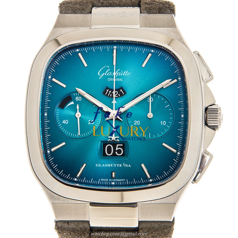 Glashutte Replica Watch 1-37-02-06-02-35 Automatic Movement, Blue Dial, Brown Leather Strap - Luxury Replica Watch