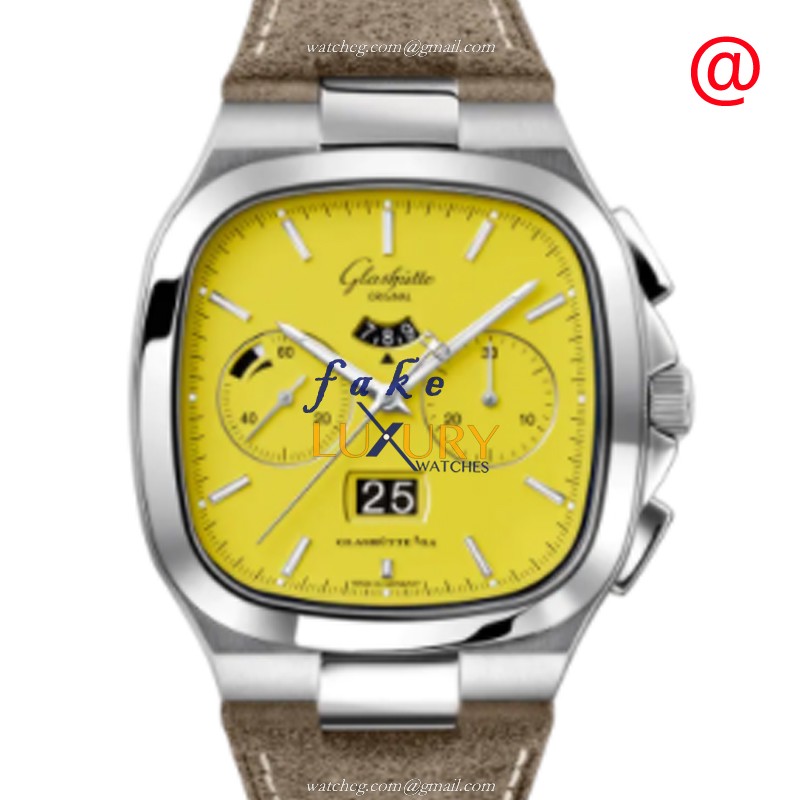Glashutte 1-37-02-07-02-35 Retro Collection Automatic Replica Watch, Yellow Dial, Steel Case, Grey - Luxury Replica Watch