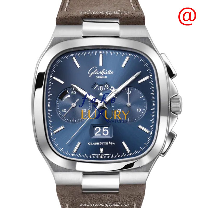 Glashutte 1-37-02-08-02-62 Replica Watch, Automatic, Blue Dial, Stainless Steel Case, Brown Cowhide - Luxury Replica Watch