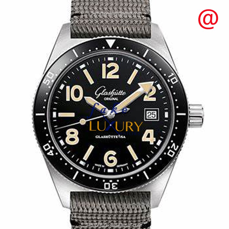 1-39-11-06-80-08 - Glashutte Spezialist Replica Watch Automatic Black Dial Grey Nylon Strap - Luxury Replica Watch