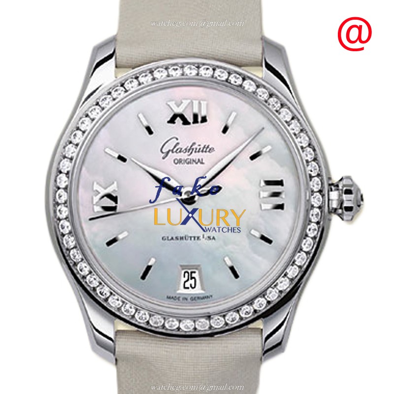 1-39-22-08-22-04 - Glashutte Replica Watch Ladies Automatic Stainless Steel White Dial Grey Leather - Luxury Replica Watch