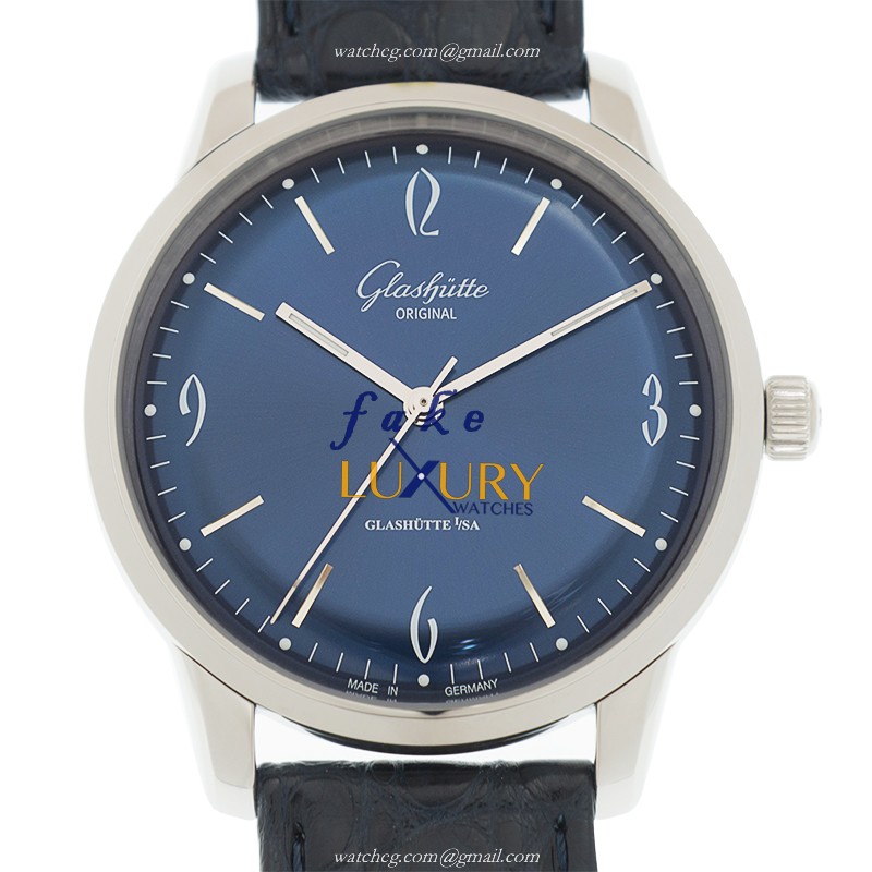 Glashutte 1-39-52-06-02-04 Senator Sixties Replica Watch, Blue Dial, Alligator Strap, Automatic - Luxury Replica Watch