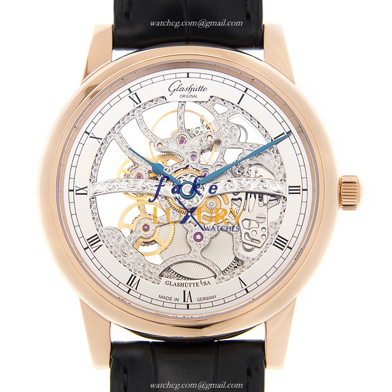 Glashutte Senator Manual Winding Skeletonized 1-49-18-01-05-30 - Replica Watch - Rose Gold - Silver - Luxury Replica Watch