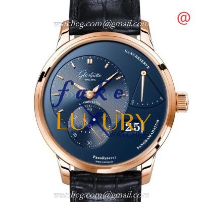 1-65-01-04-15-01 - Glashutte PANO Manual Wind Replica Watch - Blue Dial Rose Gold - Luxury Replica Watch