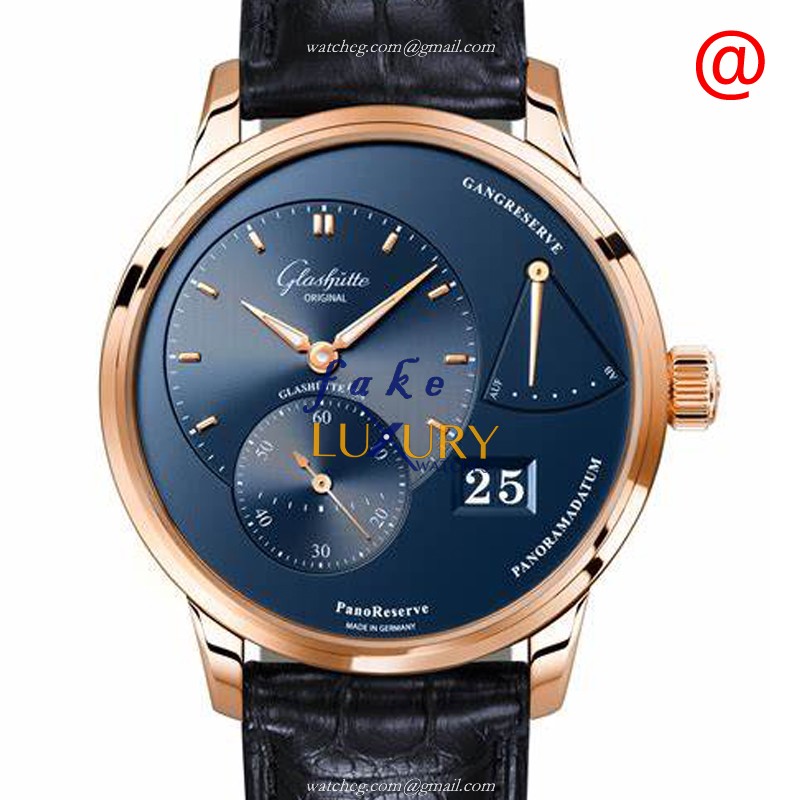Glashutte 1-65-01-04-15-30 PANO Replica Watch, Dark Blue Dial, 18kt Rose Gold Case, Manual Wind - Luxury Replica Watch