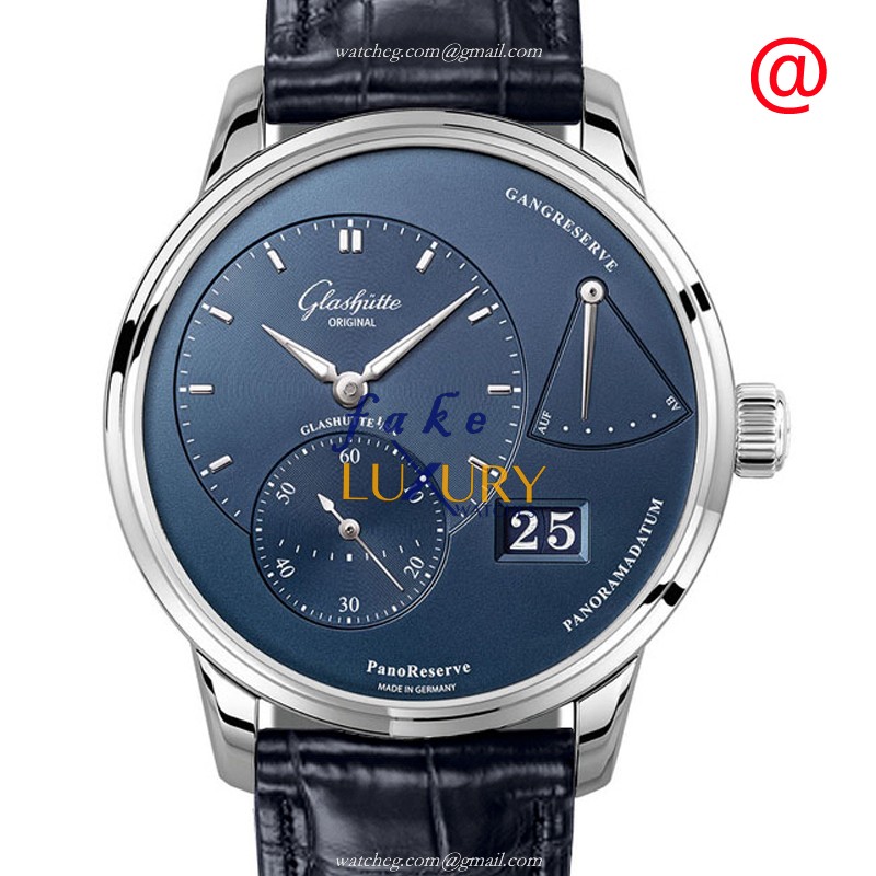 Glashutte 1-65-01-26-12-35 PANO Replica Watch, Blue Dial, Steel Case, Alligator Strap, Automatic - Luxury Replica Watch