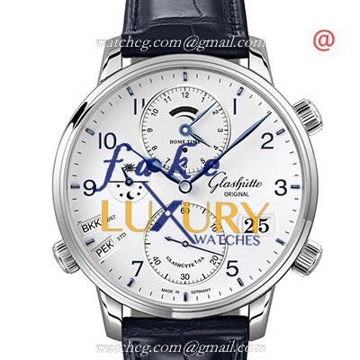1-89-02-03-02-30 - Glashutte Senator Cosmopolite Replica Watch - Manual Wind - Silvery White Dial - Luxury Replica Watch
