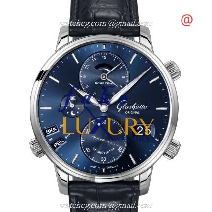 Glashutte 1-89-02-05-02-30 Senator Cosmopolite Replica Watch, Blue Dial, Manual Wind, Alligator - Luxury Replica Watch