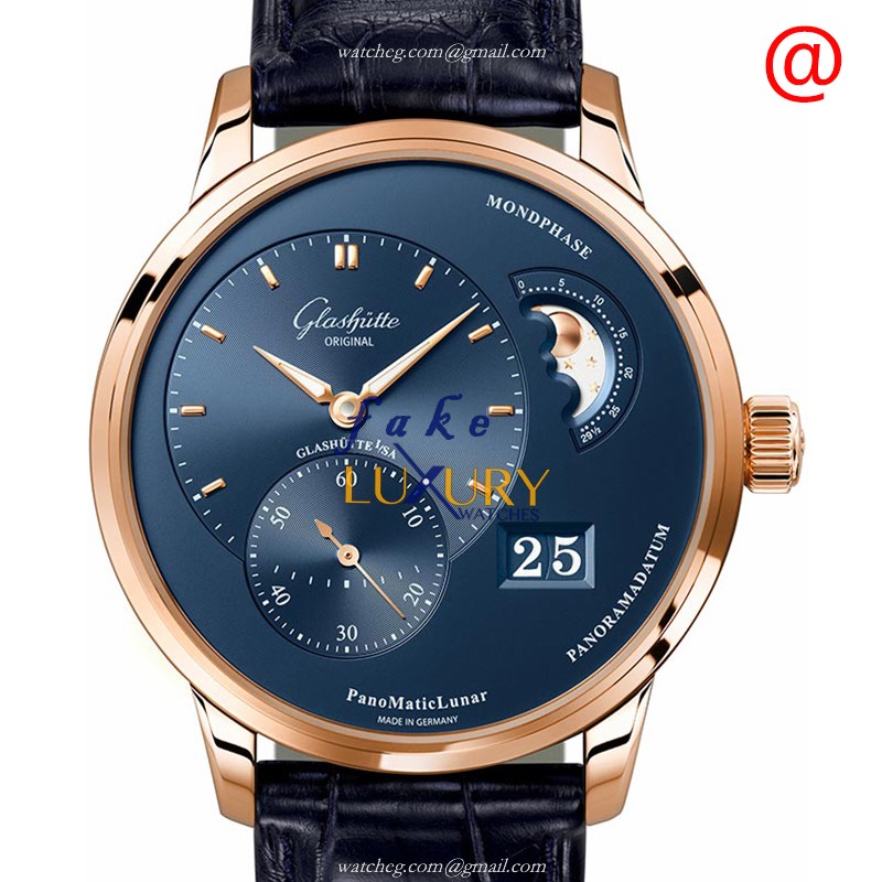 Glashutte 1-90-02-11-35-30 Replica Watch Automatic Movement Blue Dial 18kt Rose Gold Case Alligator - Luxury Replica Watch