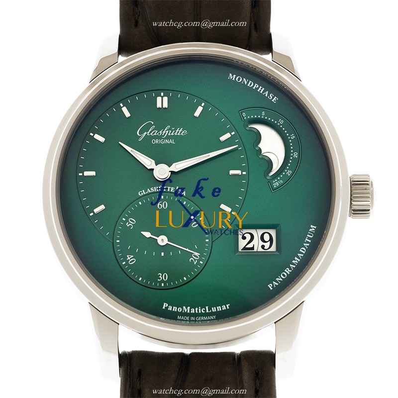 Glashutte 1-90-02-13-32-02 Replica Watch, Green Dial, Steel Case, Brown Alligator Strap, Automatic - Luxury Replica Watch