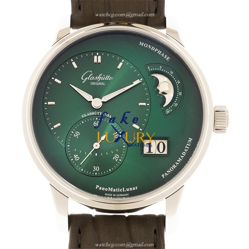 Glashutte 1-90-02-13-32-62 Pano Replica Watch With Automatic Movement, Green Dial, Brown Alligator - Luxury Replica Watch