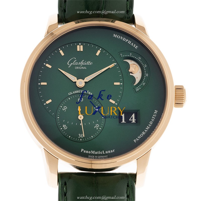 Glashutte 1-90-02-23-35-30 PANO Automatic 18kt Rose Gold Green Dial Alligator Strap Replica Watch - Luxury Replica Watch