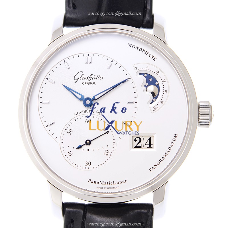 Glashutte 1-90-02-42-32-05 PANO Replica Watch, Automatic, Silver Dial, Steel Case, Black Alligator - Luxury Replica Watch