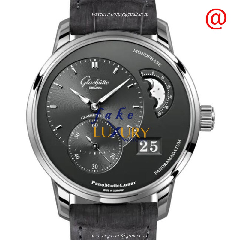 Glashutte 1-90-02-43-32-62 PANO Replica Watch, Automatic, Gray Dial, Steel Case, Alligator Strap - Luxury Replica Watch