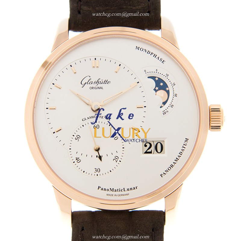 Glashutte 1-90-02-45-35-04 Replica Watch - Automatic - 18kt Rose Gold - Silver Dial - Alligator - Luxury Replica Watch