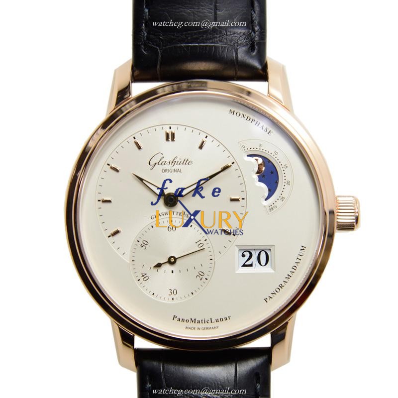 Glashutte 1-90-02-45-35-05 PANO Replica Watch, Automatic Movement, Rose Gold Case, Silver Dial - Luxury Replica Watch