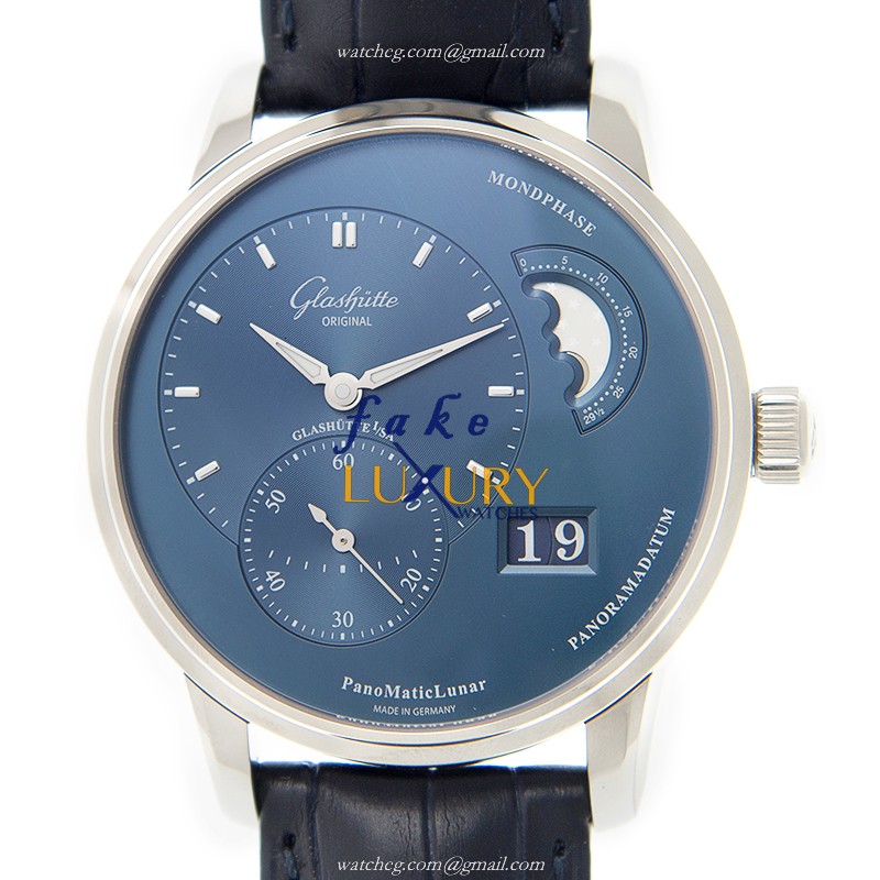 Glashutte 1-90-02-46-32-35 PANO Automatic Blue Dial Replica Watch, Steel Case, Alligator Strap - Luxury Replica Watch