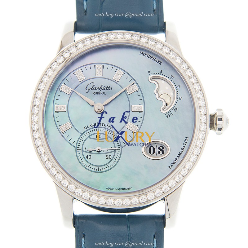 Glashutte 1-90-12-03-12-02 PANO Replica Watch - Blue Dial - Automatic - Steel Case - Alligator Strap - Luxury Replica Watch