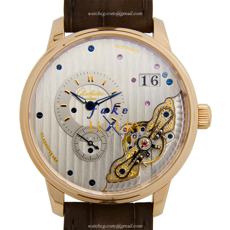 1-91-02-01-05-30 - Glashutte PANO Replica Watch - 42mm 18kt Rose Gold Automatic Silver Dial - Luxury Replica Watch