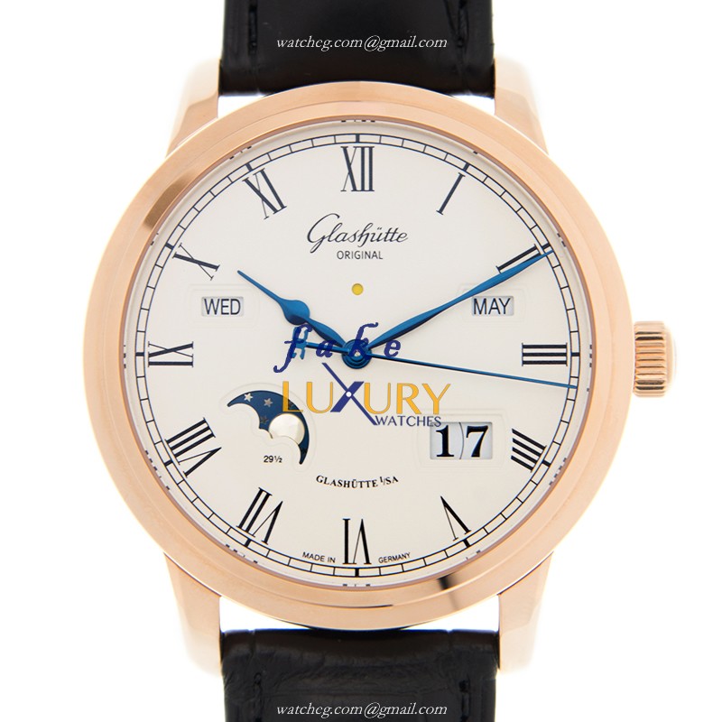 Glashutte 100-02-22-05-05 Senator Manual Winding Skeletonized Replica Watch, Silver Dial, 18kt Rose - Luxury Replica Watch