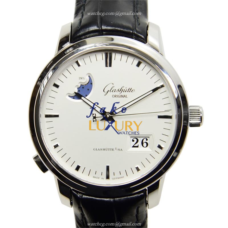 Glashutte 100-04-13-02-04 Senator Panorama Date Replica Watch, Silvery White Dial, Steel Case - Luxury Replica Watch