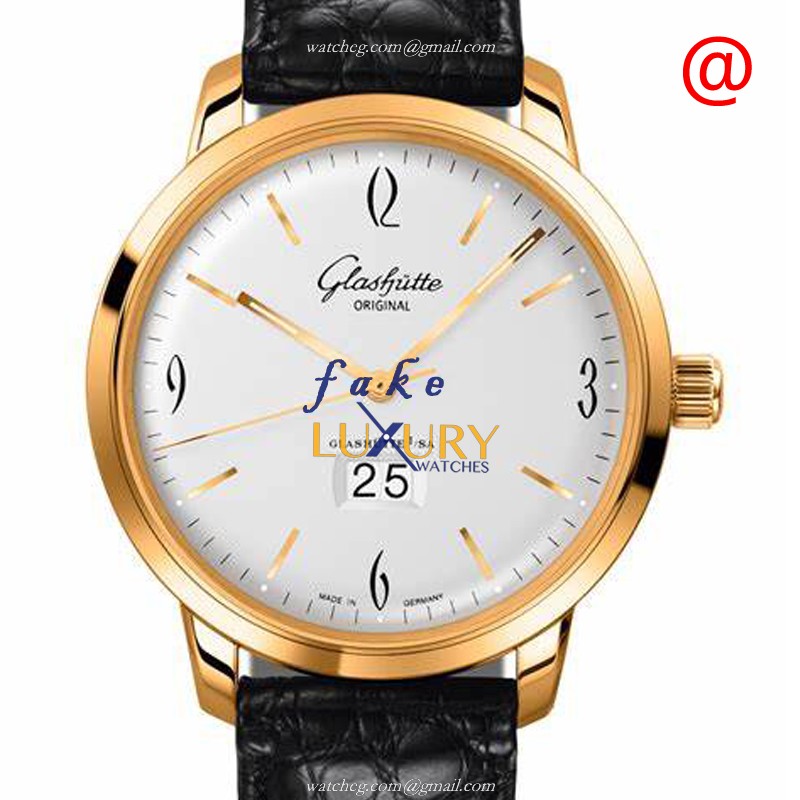 Glashutte 2-39-47-01-01-04 Replica Watch Automatic 18kt Rose Gold White Dial Black Alligator Strap - Luxury Replica Watch