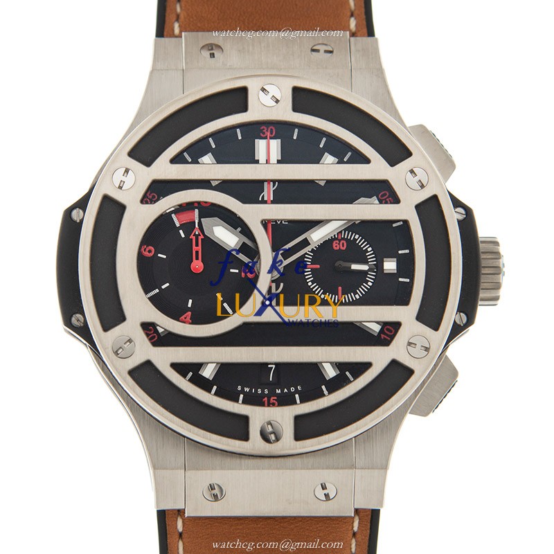 317.NM.1137.VR - Hublot Big Bang Replica Watch - Manual Wind Titanium Black Dial Brown Strap - Luxury Replica Watch