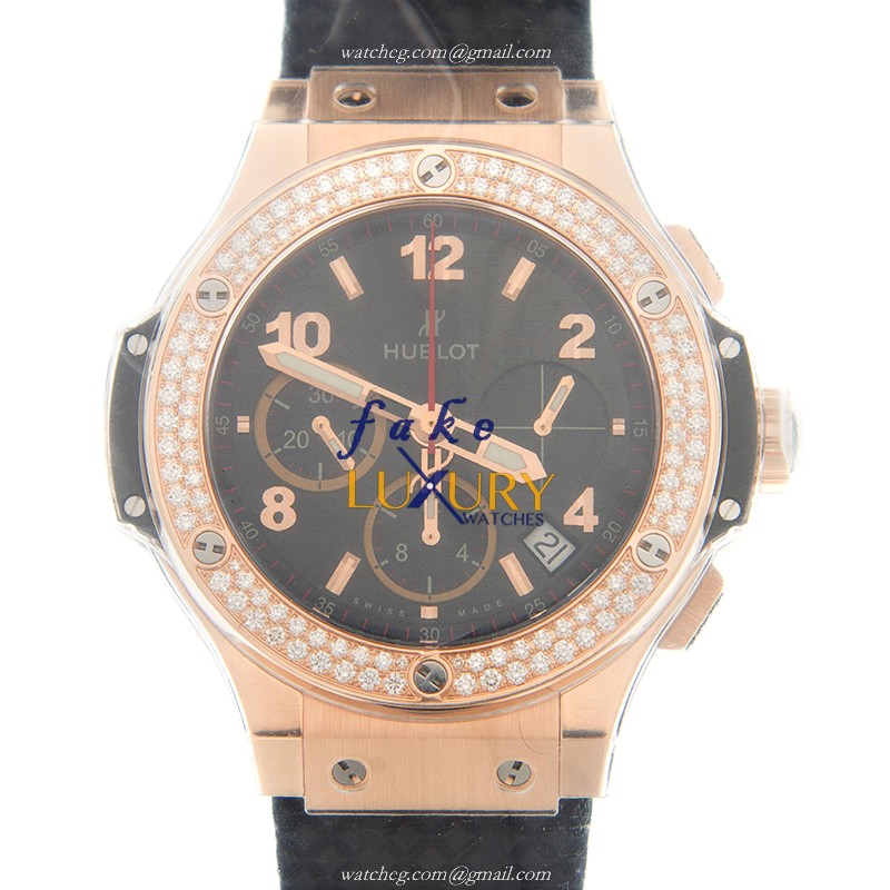 Hublot 341.PX.130.RX.114 BIG BANG Automatic 18kt Rose Gold & Diamonds Replica Watch - Black Dial & - Luxury Replica Watch