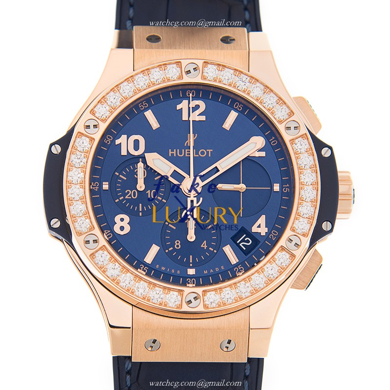 Hublot Big Bang 341.PX.7180.LR.1204 Replica Watch, Blue Dial, 18kt Rose Gold Diamond Bezel - Luxury Replica Watch