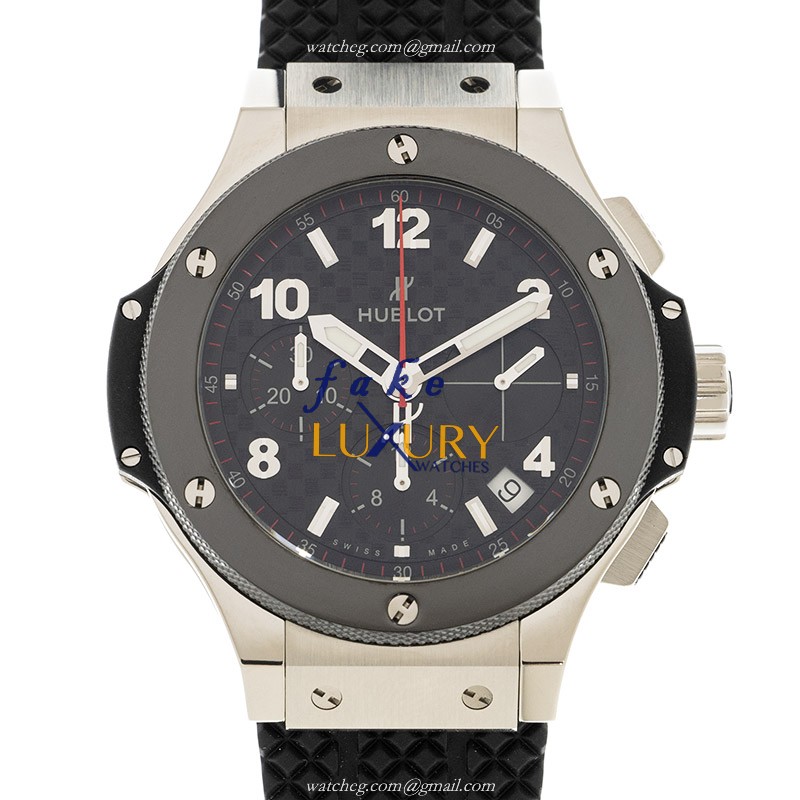 -341.SB.131.RX - Hublot BIG BANG Automatic Stainless Steel Replica Watch - Black Dial & Rubber - Luxury Replica Watch