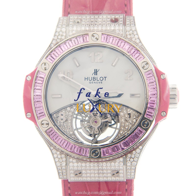 Hublot 345.SP.2010.LR.0933 Manual Wind Titanium & Diamond White Dial Alligator Strap Replica Watch - Luxury Replica Watch