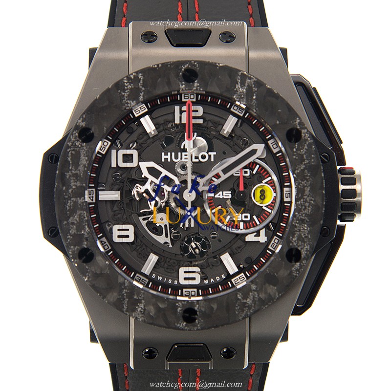 Hublot 401.NJ.0123.VR BIG BANG Auto Titanium Replica Watch - Black Dial, Grey Rubber Strap - Luxury Replica Watch